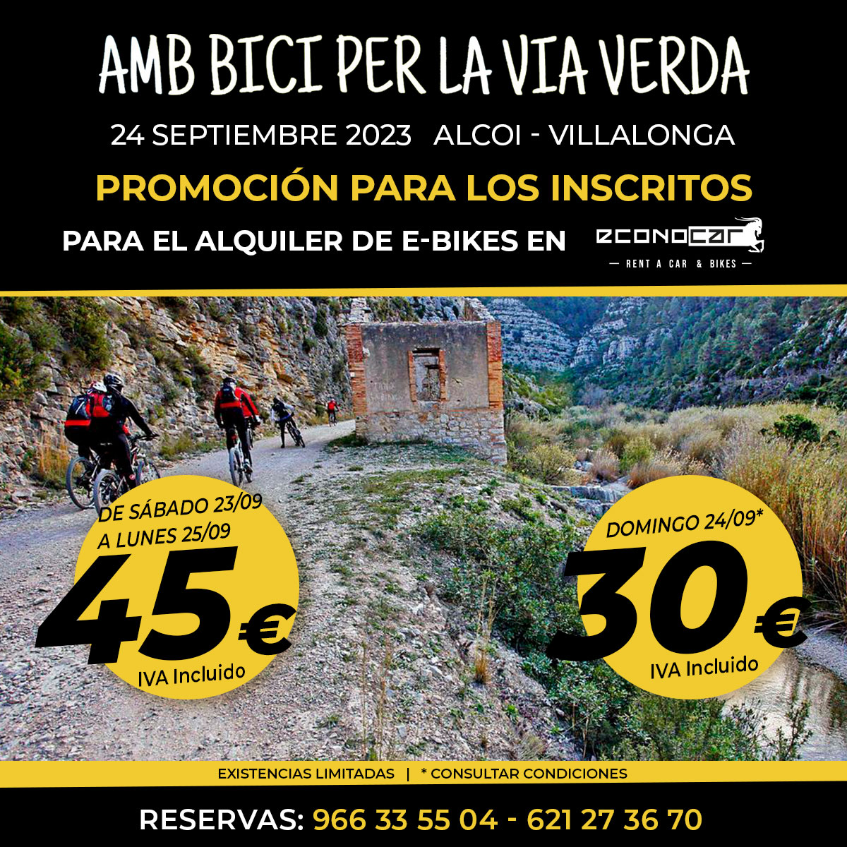 Amb bici per la vía verda Econocar Alquiler de Vehículos Rent a Car